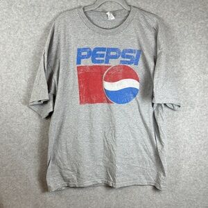 Men's Pepsi Heather Gray T Shirt with Retro Red & Blue Logo Vintage Classic